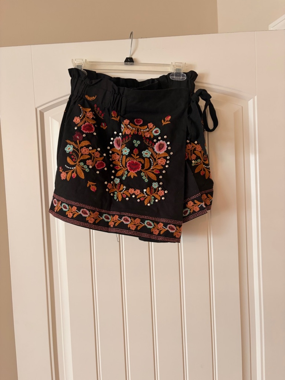 Black Embroidered Floral Skort